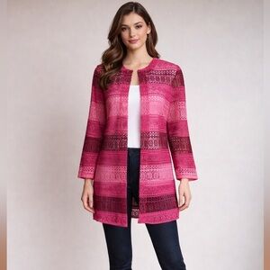 MISOOK Women’s Pink Crochet Open Cardigan Jacket Heritage Fit Medium NWT